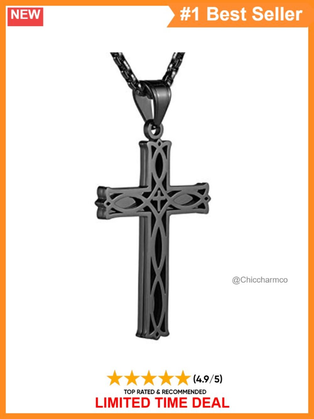 Stainless Steel Celtic Cross Pendant Necklace 22" Chain Men's Jewelry